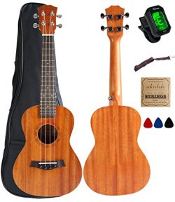 Concert Ukulele Mahogany 23 inch with Ukulele Accessories,5mm Sponge Padding Gig Bag,Strap,Nylon ...