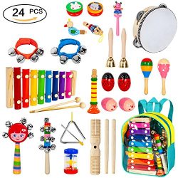 Toddler Musical Instruments 24pcs 17 Kinds of Wooden Percussion Instruments for Kids Preschool E ...