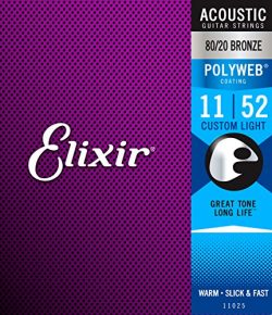 Elixir Strings 80/20 Bronze Acoustic Guitar Strings w POLYWEB Coating, Custom Light (.011-.052)