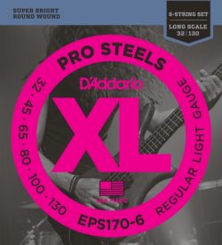 D’Addario EPS170-6 6-String ProSteels Bass Guitar Strings, Light, 32|130, Long Scale