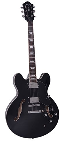 Full Size Hollow body Electric Guitar with Cable, and Picks (Black)