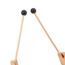 DJDZ 2ct 15 Inch Long Bell Mallets Glockenspiel Sticks, Spherical Black Rubber Head Mallet Percu ...