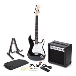 RockJam RJEGPKGUSA Full Size Electric Guitar SuperKit with 20 Watt Amp, Guitar Stand, Case, Tune ...