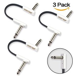 M MAKA Flat Low Profile Guitar Patch Cable 6 inch for Effects Pedals, 1/4 inch Right-Angle, Whit ...