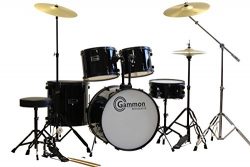 Black Drum Set 5 Piece Complete Full Size Adult Set with Cymbals Stands Stool and Extra Boom Stand