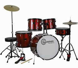 Drum Set Wine Red 5-Piece Complete Full Size with Cymbals Stands Stool Sticks