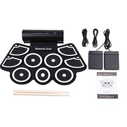 Portable 9 Pad Electronic Drum Kit with Sticks and Foot Pedals – Konix Complete Silicone R ...