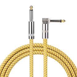 10 ft Guitar Cable Right Angle 1/4 Inch Premium Instrument Bass Cable AMP Cord to Straight for E ...