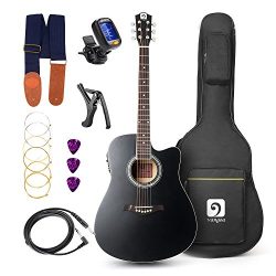 Vangoa – 41 inch Full-Size Black VG-41ECBK Acoustic Electric Cutaway Guitar with Guitar Gi ...