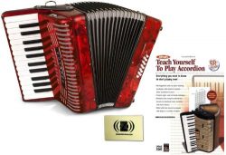 Hohner Accordions 1303-RED 37-Key 12-Bass Accordion Bundle with Alfred’s Teach Yourself to ...