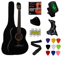 YMC 38″ Black Beginner Acoustic Guitar Starter Package Student Guitar With Gig Bag,Strap,3 ...