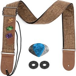 Eison Guitar Strap for Electric Acoustic Bass Guitar and Ukulele with Leather Ends and Pick Pock ...