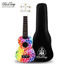 Honsing Soprano Ukulele Colorful Floral petal Painting Hawaii kids Guitar 21 inch Gift for Begin ...