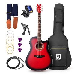 Vangoa – 41 inch Full-Size VG-41ECR Red Acoustic Electric Cutaway Guitar with Guitar Gig B ...