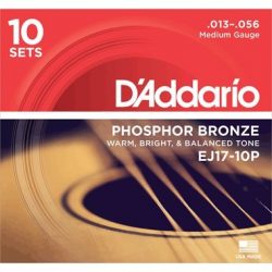 D’Addario EJ17-10P Phosphor Bronze Acoustic Guitar Strings, Medium, 13-56, 10 Sets