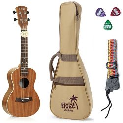 Concert Ukulele Bundle, Deluxe Series by Hola! Music (Model HM-124MG+), Bundle Includes: 24 Inch ...