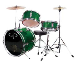 GP Percussion GP50G Complete Junior Drum Set (Green, 3-Piece Set)