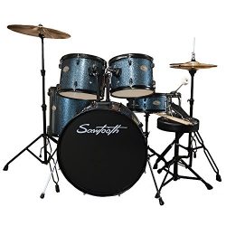 Rise by Sawtooth Full Size Student Drum Set with Hardware and Cymbals, Storm Blue Sparkle