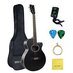 Acoustic Guitar 40 inch Basswood Cutaway Acoustic Steel Strings Guitar Starer Kit with Gig Bag,  ...