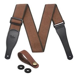 Guitar Strap 100% Soft Cotton & Genuine Leather Ends Guitar Shoulder Strap With Guitar Strap ...