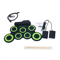 YaeTek Electronic Roll up Drum Set, 7 Pad Portable Electronic Drum Pad kits Foldable Practice In ...