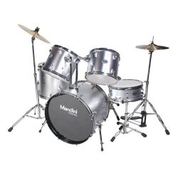 Mendini MDS100-SR Complete Full Size Senior 5-Piece Silver Drum Set with Cymbals, Drumsticks and ...