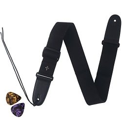 Wexbin Guitar Strap,100% Soft Cotton & Genuine Leather Ends Guitar Shoulder Strap for Bass E ...