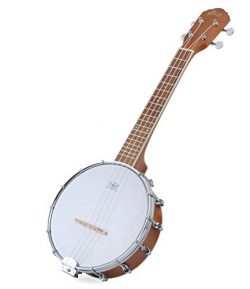 Banjo Uke Ukulele Banjolele WINZZ Okoume 24 Inches 4 Strings Natural Gloss with Padding Bag