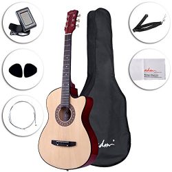 ADM 38 Inch Acoustic Guitar Cutaway 6 Steel Strings for Beginner, Natural Gloss