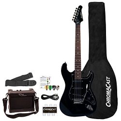 Sawtooth 6 String Right Handed Electric Guitar with Pickguard, Black (ST-ES-BKB-BEG-KIT)