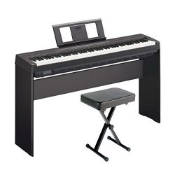 Yamaha P45 88-Key Weighted Digital Piano Home Bundle with Wooden Furniture Stand and Bench