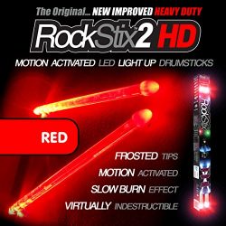 ❤️️ROCKSTIX 2 HD RED, BRIGHT LED LIGHT UP DRUMSTICKS, with fade effect, Set your gig on fire! (R ...