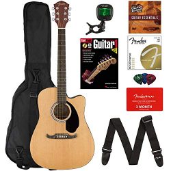 Fender FA-125CE Dreadnought Cutaway Acoustic-Electric Guitar Bundle with Gig Bag, Strap, Strings ...