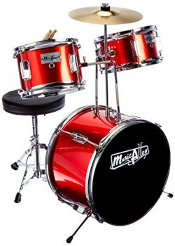 Music Alley DBJK02-MR Kids 3-Piece Beginners Drum Kit-Red, Metalic, inch