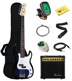 Stedman Beginner Series Bass Guitar Bundle with 15-Watt Amp, Gig Bag, Instrument Cable, Strap, S ...