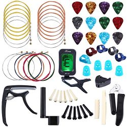 Auihiay 58 PCS Guitar Accessories Kit Including Guitar Strings, Picks, Capo, Thumb Finger Picks, ...