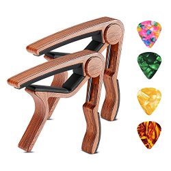 Guitar Capo 2 Pack SKL Ukulele Capo Wood Guitar Clamp Trigger Capo with 4 Free Guitar Picks Acce ...