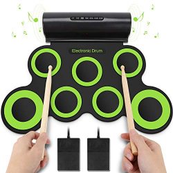 YISSVIC Electronic Drum Set Roll Up Drum Kit Pad Foldable Portable Kids Practice Drum Pad with H ...