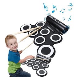 Portable Electronic Roll-Up Drum Kit, Foldable Drum Set Built in Speaker With DrumSticks, Foot P ...