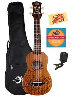 Luna Tattoo Mahogany Soprano Ukulele Bundle with Gig Bag, Tuner, Austin Bazaar Instructional DVD ...