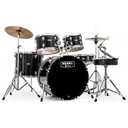 MAPEX RB5294FTCDK Rebel 5-Piece Drum Set with Hardware and Cymbals Black with 22-Inch Bass Drum
