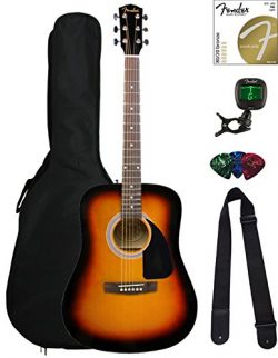 Fender FA-115 Dreadnought Acoustic Guitar – Sunburst Bundle with Gig Bag, Tuner, Strings,  ...