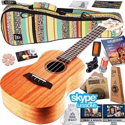 Ukulele Starter Kit (15-FREE-Bonuses) Mahogany Uke, Compression Sponge Case, Aquila Strings, Fel ...