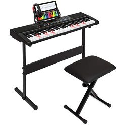 Best Choice Products 61-Key Electronic Keyboard w/Light-Up Keys, 3 Teaching Modes, H-Stand, Stoo ...