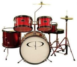 GP Percussion GP55WR 5-Piece Junior Drum Set with Cymbals and Throne in Metallic Wine Red