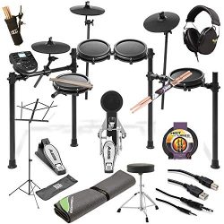 Alesis Nitro Mesh Electronic Drum Kit + Professional Headphones + Drum Mat + Pair of Stix &  ...