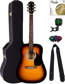 Fender FA-115 Dreadnought Acoustic Guitar – Sunburst Bundle with Hard Case, Tuner, Strings ...