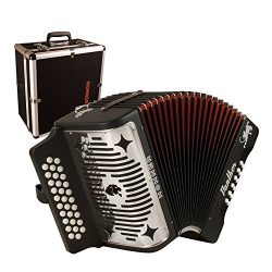 Hohner 3100GB Panther G/C/F 3-Row Diatonic Accordion – Black with Hohner 12X Hardshell Acc ...