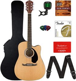 Fender FA-125CE Dreadnought Cutaway Acoustic-Electric Guitar Bundle with Hard Case, Strap, Strin ...