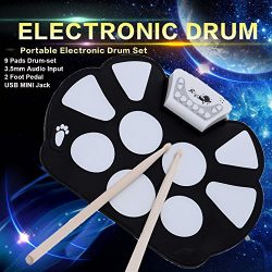 Portable 9 Pad Electronic Roll up Drum Pad Kit Silicon Foldable Musical Instrument Electronic Ki ...